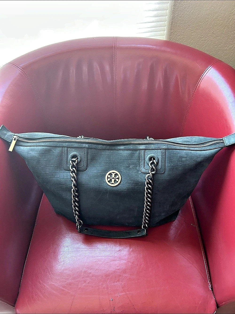 Tory Burch McGraw Suede Chain Shoulder Slouchy Tote Black